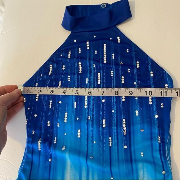 Glamorous solo dance costume leotard custom ombre blue  rhinestone LC child - Picture 12 of 14